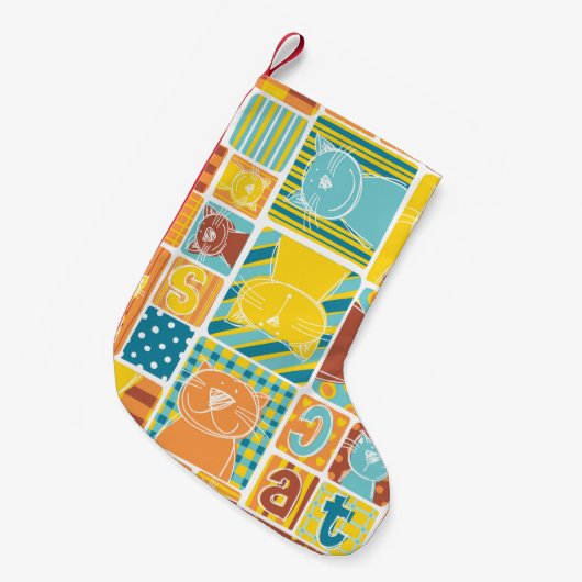Funny cat fabric patchwork wallpaper, abstract naa kleine kerstsok (Voorkant (Hangend))