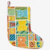 Funny cat fabric patchwork wallpaper, abstract naa kleine kerstsok (Voorkant)