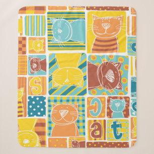 Funny cat fabric patchwork wallpaper, abstract naa sherpa deken