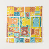 Funny cat fabric patchwork wallpaper, abstract naa wandkleed (Voorkant (horizontaal))