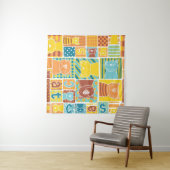 Funny cat fabric patchwork wallpaper, abstract naa wandkleed (In Situ (horizontaal))
