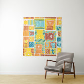 Funny cat fabric patchwork wallpaper, abstract naa wandkleed (In situ)
