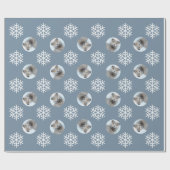Funny Cat Face Foto Blue Snowflake Kerstmis Cadeaupapier (Vlak)