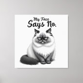 Funny Cat Face Illustration – Minimal Cute Cat Art Canvas Afdruk (Voorkant)