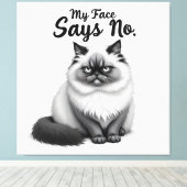 Funny Cat Face Illustration – Minimal Cute Cat Art Canvas Afdruk (Insitu (Houten vloer))