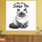 Funny Cat Face Illustration – Minimal Cute Cat Art Canvas Afdruk (Insitu (Woonkamer))