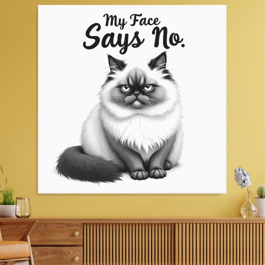 Funny Cat Face Illustration – Minimal Cute Cat Art Canvas Afdruk (Insitu (Woonkamer))