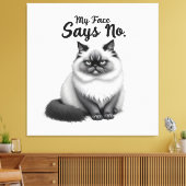 Funny Cat Face Illustration – Minimal Cute Cat Art Canvas Afdruk (Insitu (Woonkamer))