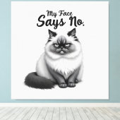 Funny Cat Face Illustration – Minimal Cute Cat Art Canvas Afdruk (Insitu (Houten vloer))