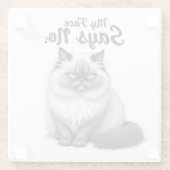 Funny Cat Face Illustration – Minimal Cute Cat Art Glazen Onderzetter (Achterkant)