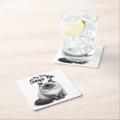 Funny Cat Face Illustration – Minimal Cute Cat Art Kartonnen Onderzetters (Insitu)