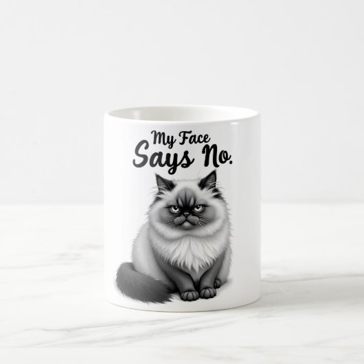 Funny Cat Face Illustration – Minimal Cute Cat Art Koffiemok (Center)