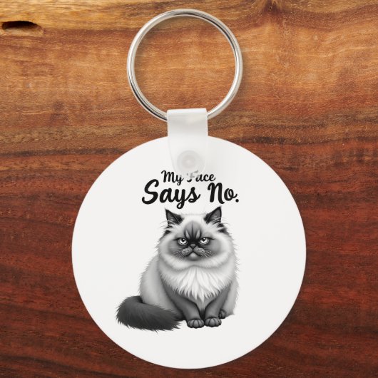 Funny Cat Face Illustration – Minimal Cute Cat Art Sleutelhanger (Achterkant)