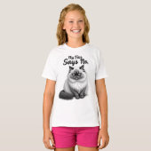 Funny Cat Face Illustration – Minimal Cute Cat Art T-shirt (Voorkant volledig)