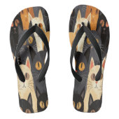 Funny Cat Faces Cartoon in zwart en Sinaasappel Teenslippers (Voetbed)