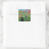 Funny Cat Fall verlaat Cartoon Creationarts Vierkante Sticker (Tas)