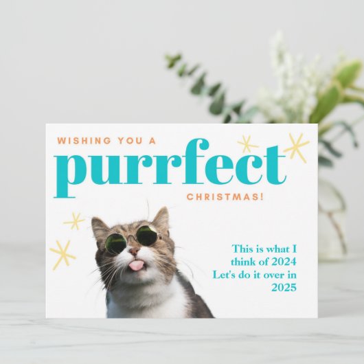 Funny Cat Farewell 202 doet het meer dan 2022 Kers Feestdagenkaart (Staand voorkant)
