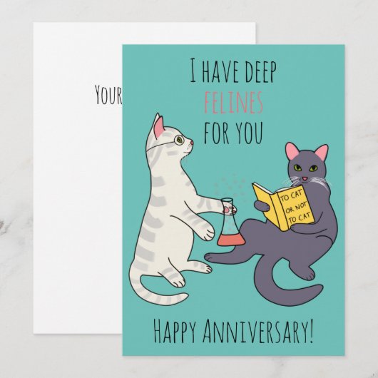 Funny cat felines pun illustratie platte kaart (Voorkant / Achterkant)