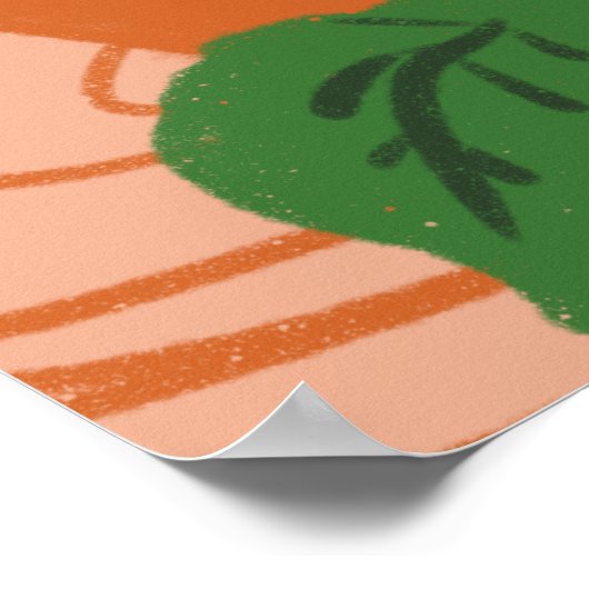 Funny Cat Fig Tree Potot Planten Hand Drawn Poster (Hoek)