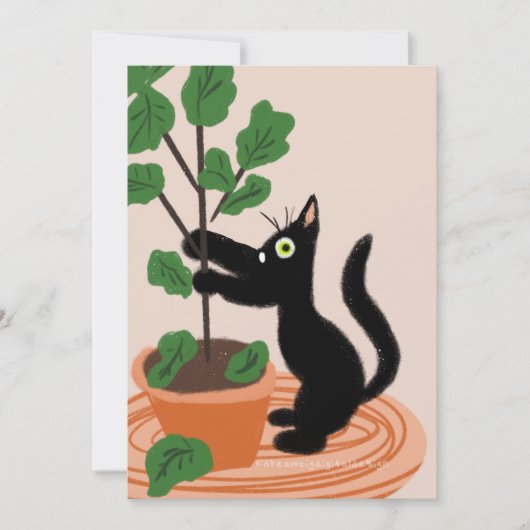 Funny Cat Fig Tree Potted Planten Hand Drawn Kaart (Voorkant)