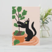 Funny Cat Fig Tree Potted Planten Hand Drawn Kaart (Staand voorkant)