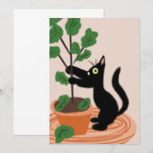 Funny Cat Fig Tree Potted Planten Hand Drawn Kaart (Voorkant / Achterkant)