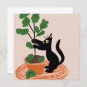 Funny Cat Fig Tree Potted Planten Hand Drawn Kaart (Voorkant / Achterkant)