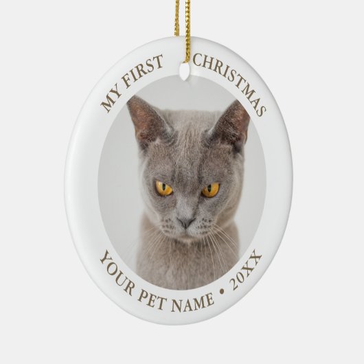 Funny Cat First Kerstfoto Keramisch Ornament (Rechts)
