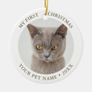 Funny Cat First Kerstfoto Keramisch Ornament