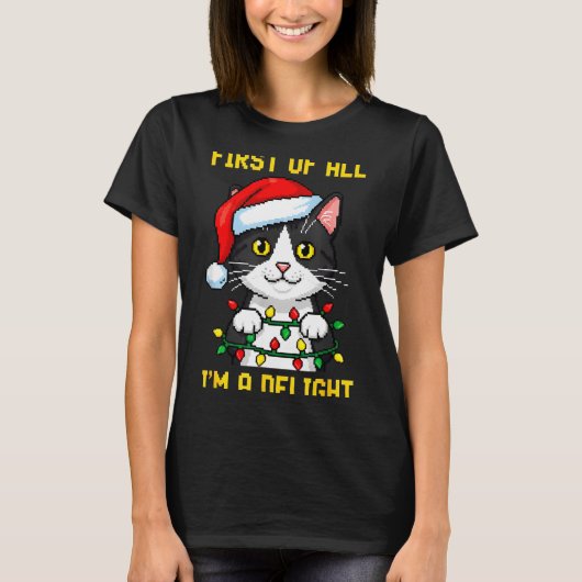 Funny Cat First Of All I'm A Delight Retro Gaming  T-shirt (Voorkant)