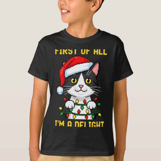Funny Cat First Of All I'm A Delight Retro Gaming T-shirt (Voorkant)