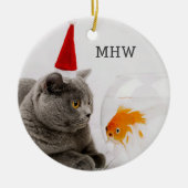 Funny Cat & Fish custom monogram ornament (Voorkant)