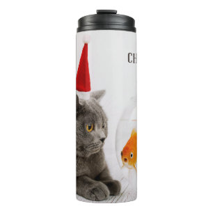 Funny Cat & Fish custom name tumbler Thermosbeker
