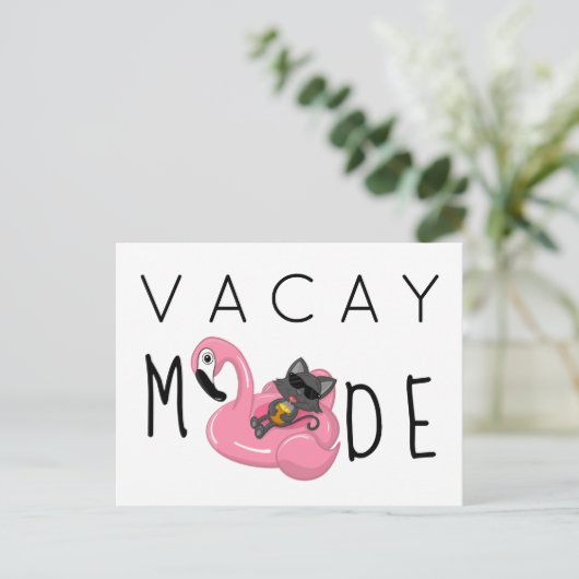 Funny Cat Flamingo Vacay Mode Vacking Briefkaart (Staand voorkant)