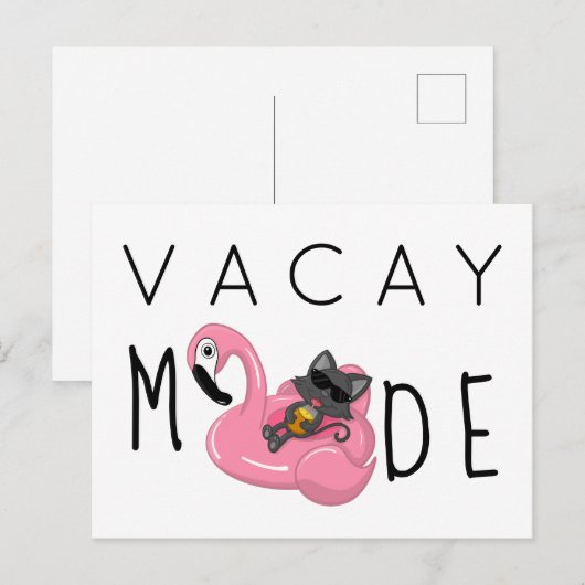 Funny Cat Flamingo Vacay Mode Vacking Briefkaart (Voorkant / Achterkant)