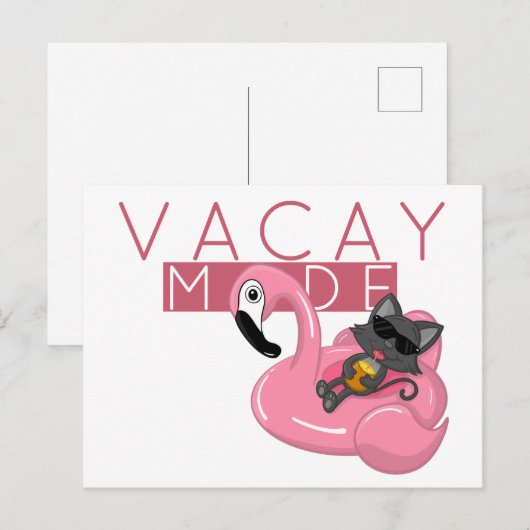 Funny Cat Flamingo Vacay Mode Vacking Briefkaart (Voorkant / Achterkant)