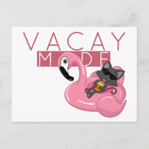 Funny Cat Flamingo Vacay Mode Vacking Briefkaart