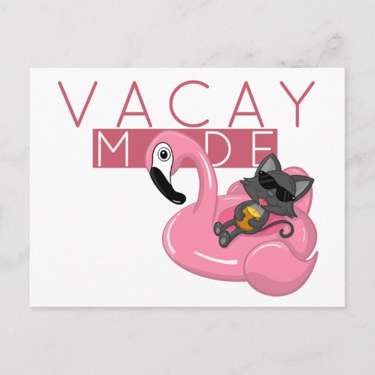 Funny Cat Flamingo Vacay Mode Vacking Briefkaart (Voorkant)