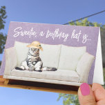 Funny Cat Floral Sun Pet Custom Birthday Kaart<br><div class="desc">Op deze sjabloon klep zit een grappige grijze en witte kat op een witte bank met een pet in de zon. Pas de tekst van de sjabloon op de dekking en de binnengroet met jouw tekst aan, schrap de tekst of geef het gebruiken van het ontwerp ook uit en selecteer...</div>