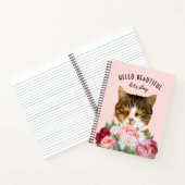 Funny Cat Flowers Hallo Beauful Pink Notitieboek (Binnen)