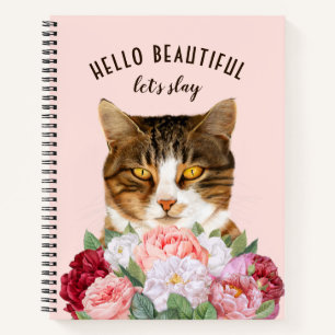Funny Cat Flowers Hallo Beauful Pink Notitieboek