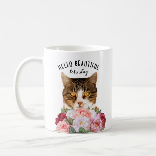 Funny Cat Flowers Hallo Mooi Koffiemok (Links)