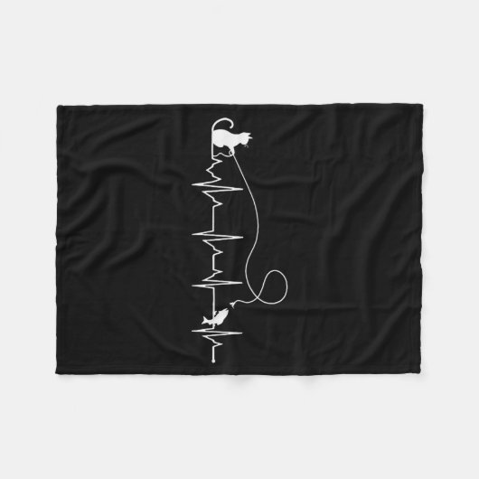 Funny Cat Fly Fishing Fisherman Heartbeat Line Hea Fleece Deken (Voorkant (Horizontaal))