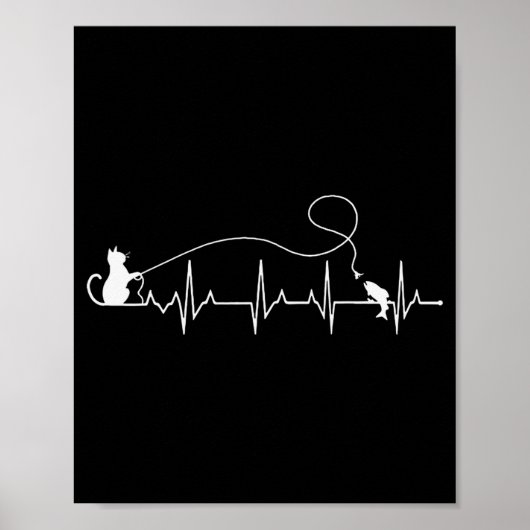 Funny Cat Fly Fishing Fisherman Heartbeat Line Hea Poster (Voorkant)