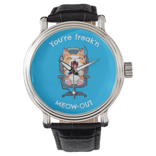 Funny Cat Freak'n Meow Out Horloge (Voorkant)