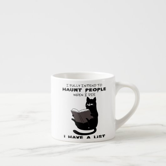 FUNNY CAT, Funny Black Cat Gezegden, Cat read book Espresso Kop (Rechts)