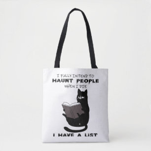 FUNNY CAT, Funny Black Cat Gezegden, Cat read book Tote Bag