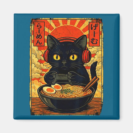 Funny Cat Gamer Men Anime Kawaii Gaming Headset Ca Magneet (Voorkant)