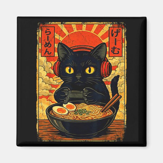 Funny Cat Gamer Men Anime Kawaii Gaming Headset Ca Magneet (Voorkant)