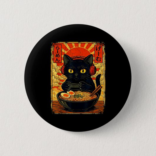 Funny Cat Gamer Men Anime Kawaii Gaming Headset Ca Ronde Button 5,7 Cm (Voorkant)